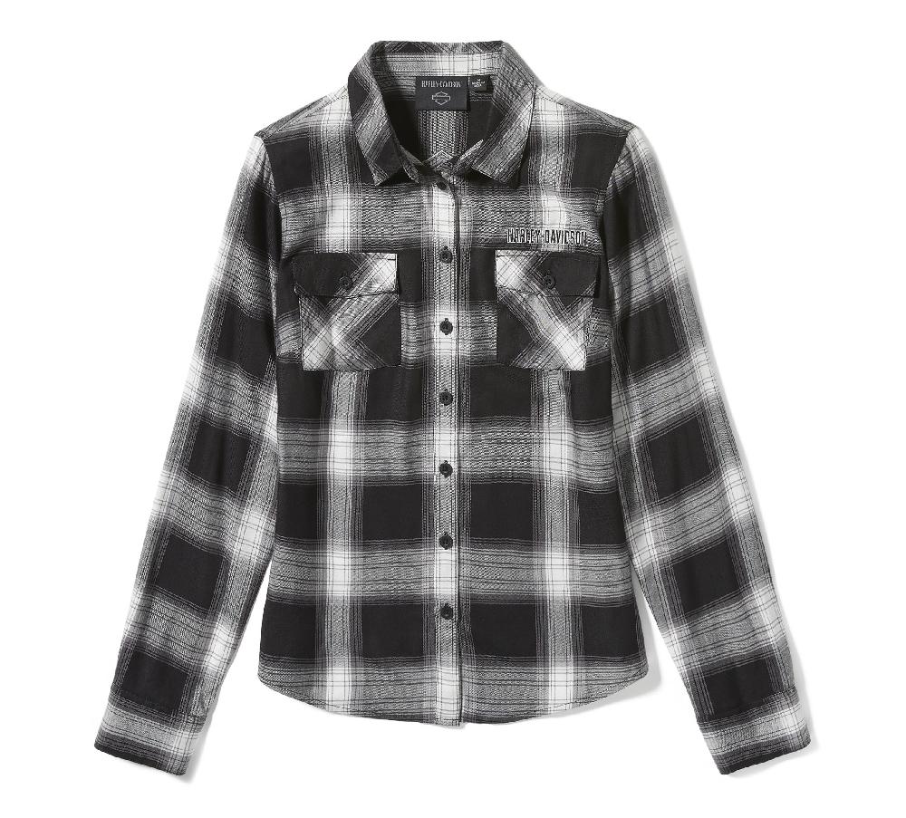 harley Women's Essential Bar & Shield Woven Plaid Long Sleeve