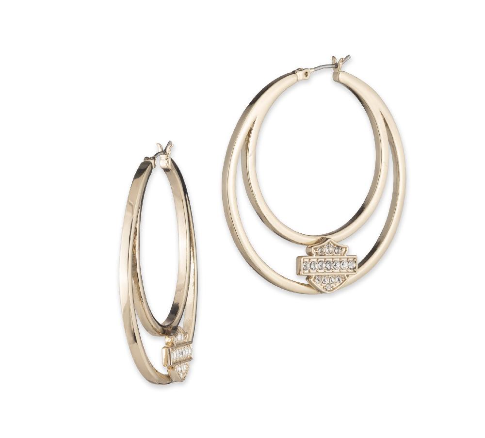 Harley Women's Large Open Bar & Shield Logo Hoop Earrings