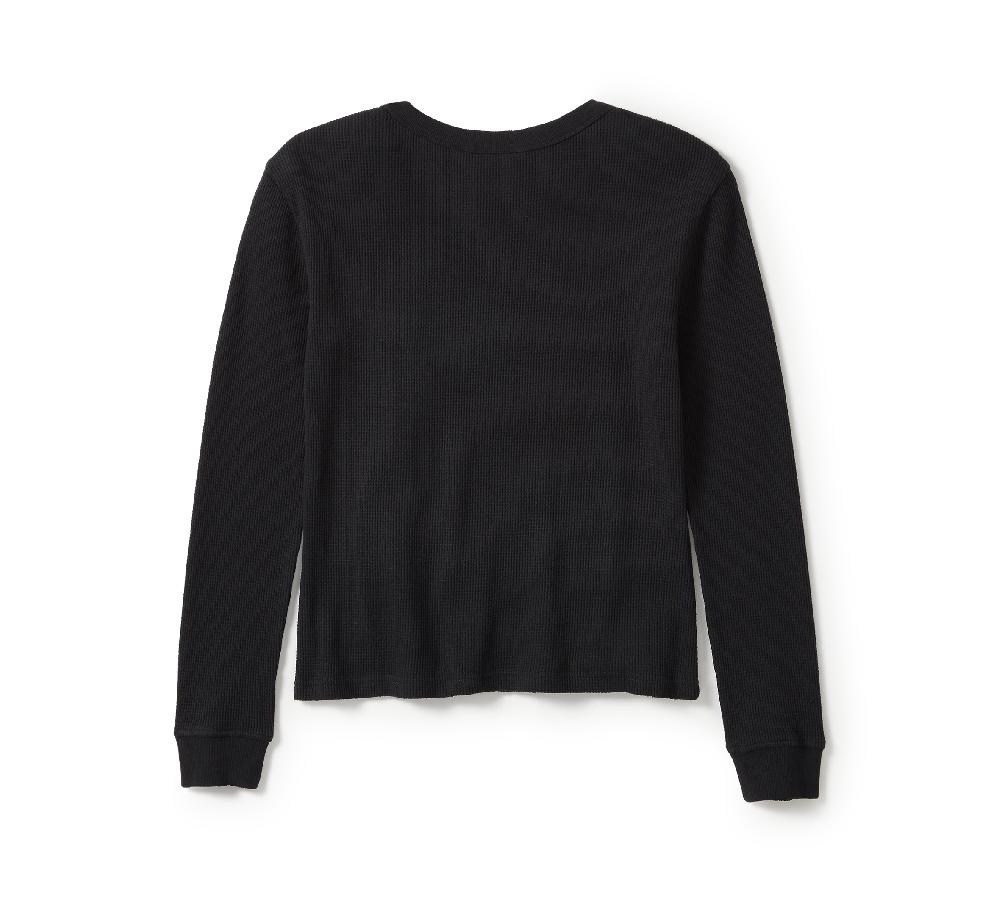 Harley Women's Neon Eagle Distressed Waffle Knit Long Sleeve