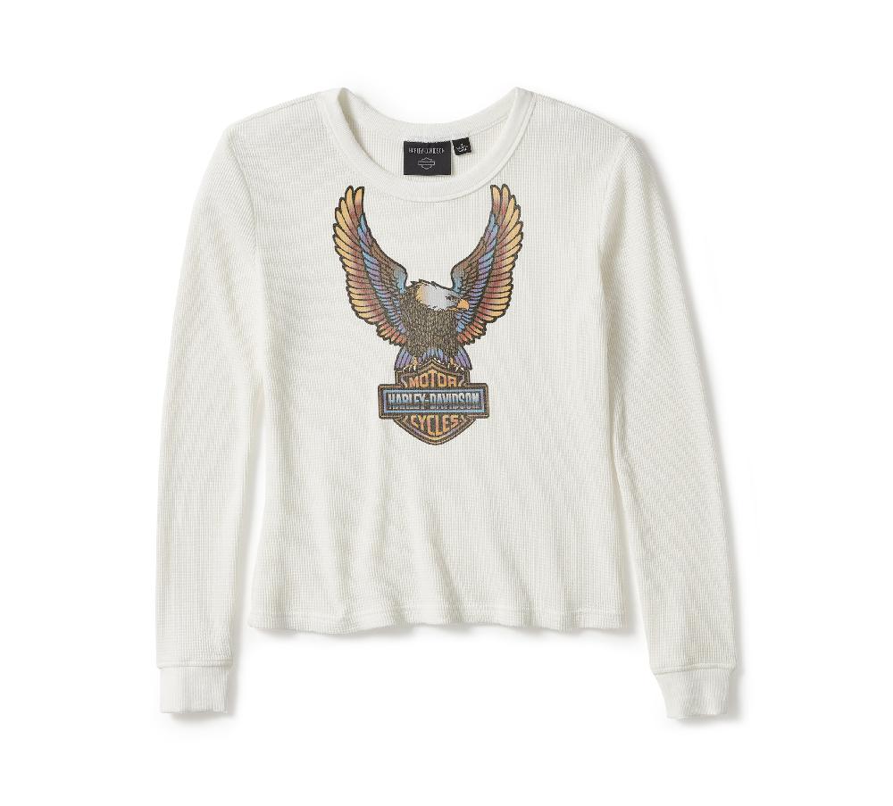 Harley Women's Neon Eagle Distressed Waffle Knit Long Sleeve