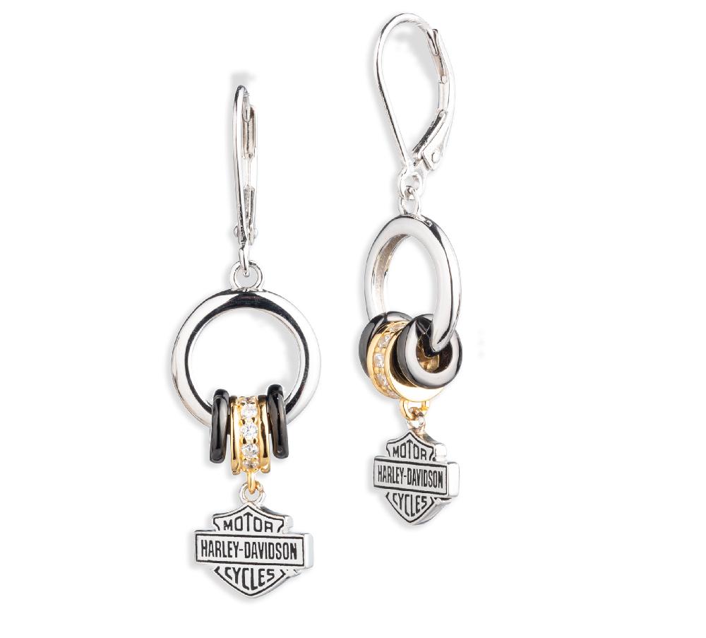 Harley Women's Sterling Silver Round Link Logo Earrings