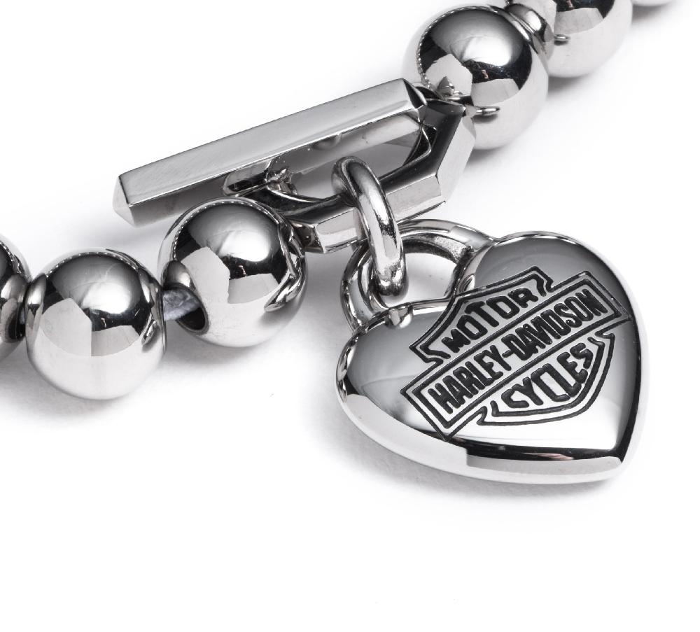Harley Women's Stretch Bead Bracelet With Puffy Heart Logo Charm