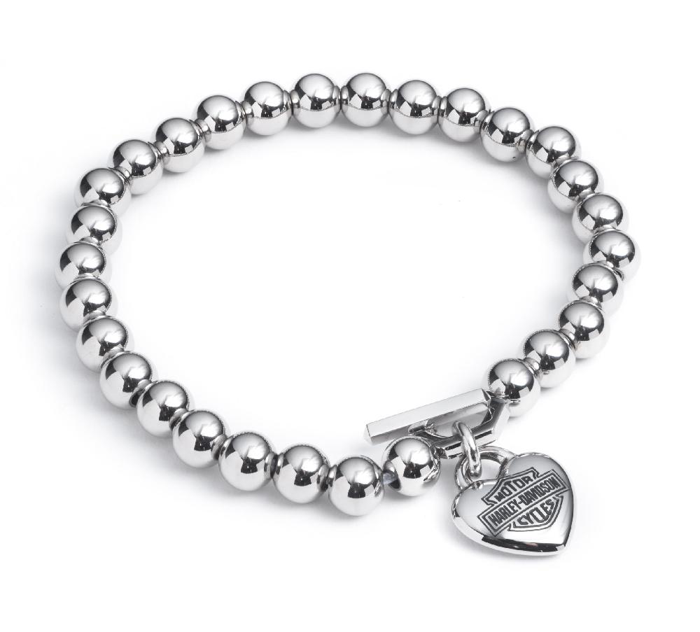 Harley Women's Stretch Bead Bracelet With Puffy Heart Logo Charm