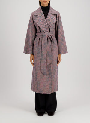 Harris Wharf London Belted Clutch Coat Tattersall Bordeaux Cream Tatte Gy03 Tmgy
