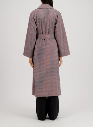 Harris Wharf London Belted Clutch Coat Tattersall Bordeaux Cream Tatte Gy03 Tmgy