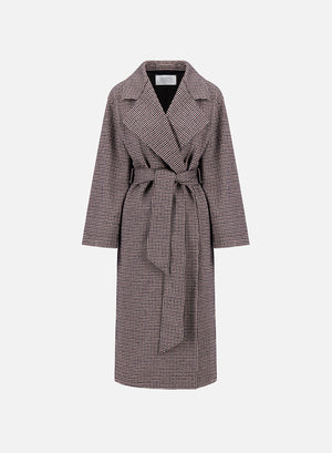 harris wharf london Belted clutch coat tattersall bordeaux cream tatte gy03 tmgy