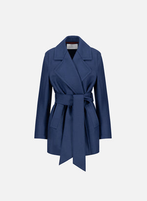 harris wharf london Belted clutch jacket light pressed wool aviation blue 341 mlx