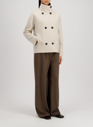 Harris Wharf London Cropped Funnel Jacket Pressed Wool Oat Melange 410 Tmlk