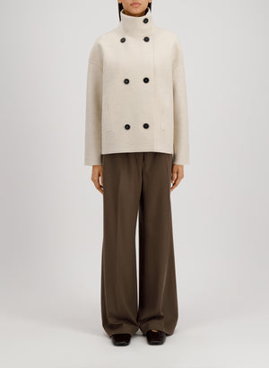 Harris Wharf London Cropped Funnel Jacket Pressed Wool Oat Melange 410 Tmlk