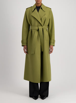 Harris Wharf London Long Trench Double Stitching Pressed Wool Peridot 613 Tmlk