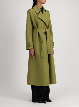 Harris Wharf London Long Trench Double Stitching Pressed Wool Peridot 613 Tmlk