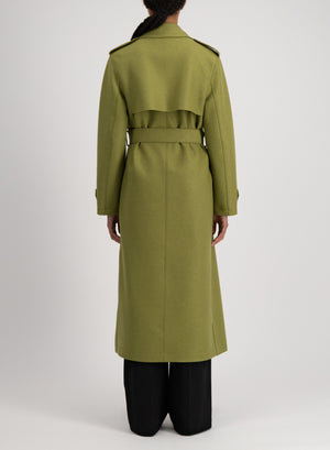 Harris Wharf London Long Trench Double Stitching Pressed Wool Peridot 613 Tmlk