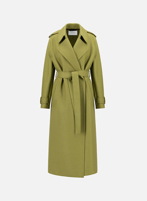 harris wharf london Long trench double stitching pressed wool peridot 613 tmlk