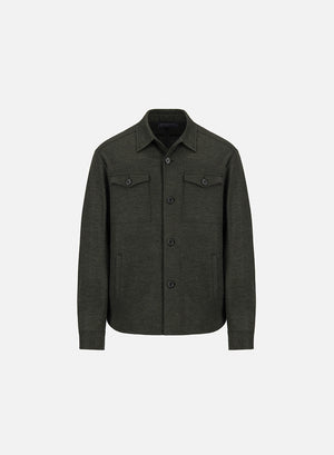 harris wharf london Shirt jacket Vitale Barberis houndstooth dark green va05 tmva