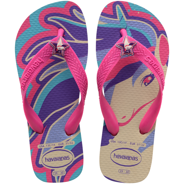 Havaianas Kids' Fantasy Top Flip Flops BEIGE/MAGENTA NEON