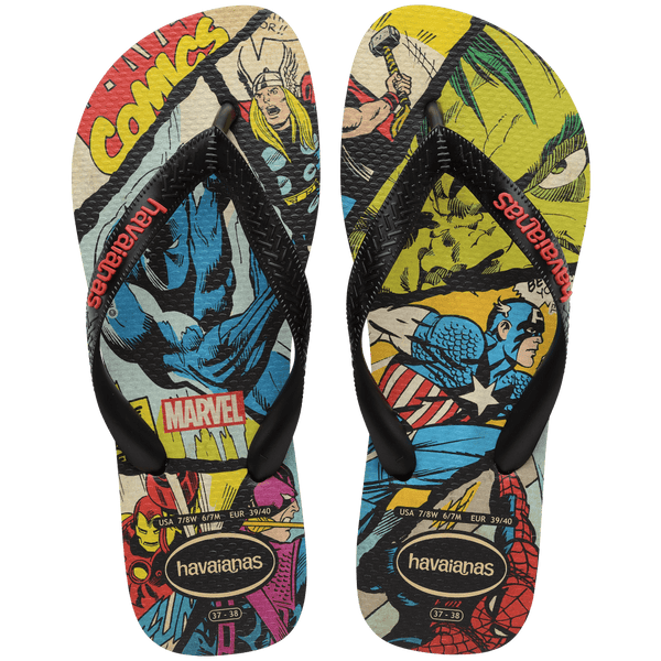 Havaianas Men's Marvel Classics Top Flip Flops Black/Black/Red