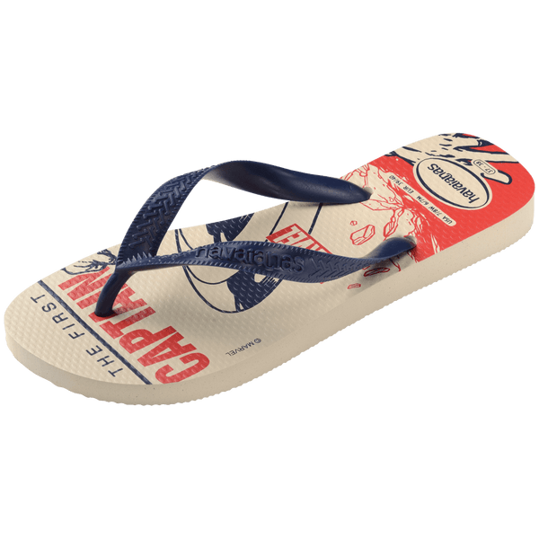Havaianas Men's Marvel Logomania Top Flip Flops Beige/Navy Blue