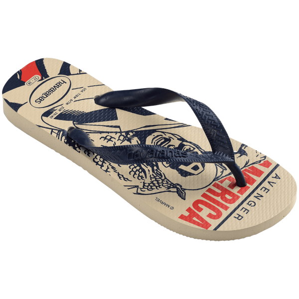 Havaianas Men's Marvel Logomania Top Flip Flops Beige/Navy Blue