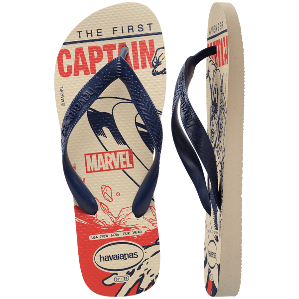 Havaianas Men's Marvel Logomania Top Flip Flops Beige/Navy Blue