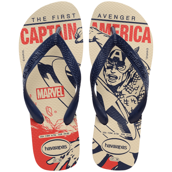Havaianas Men's Marvel Logomania Top Flip Flops Beige/Navy Blue