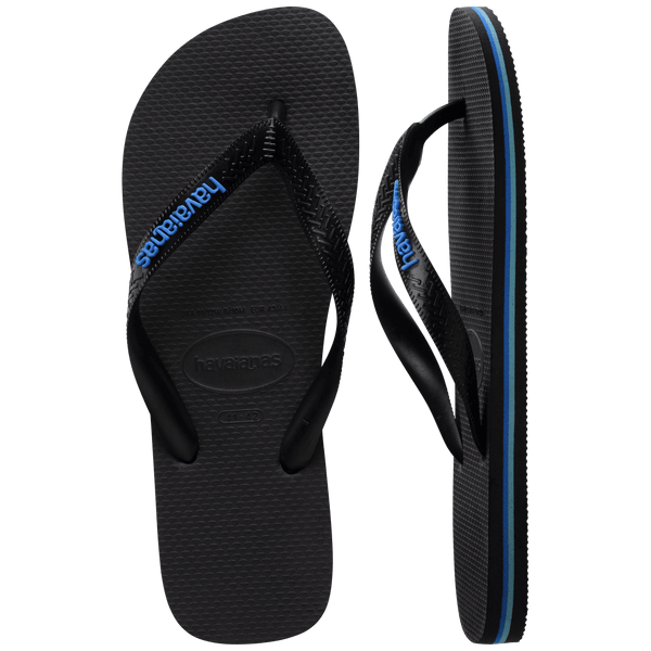 Havaianas Men's Top Logo Filete Flip Flops Black/Black/Blue