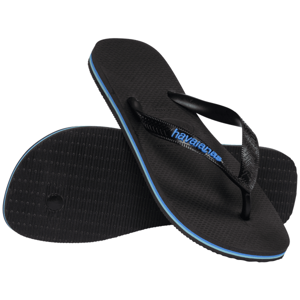 Havaianas Men's Top Logo Filete Flip Flops Black/Black/Blue
