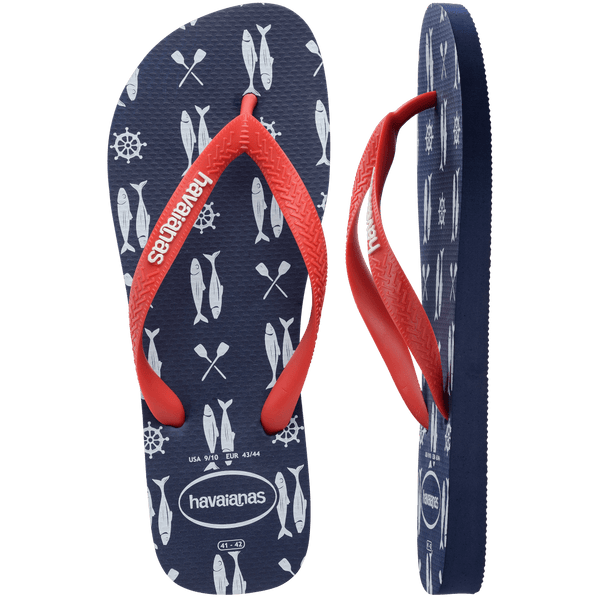 Havaianas Men's Top Nautical Flip Flops Navy Blue/Ruby Red