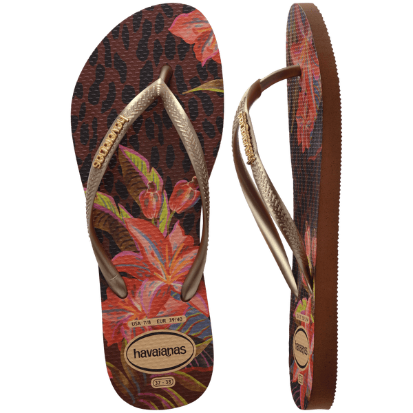 Havaianas Slim Animal Floral Fusion Flip Flops Rust