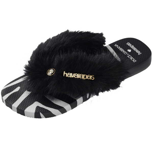 Havaianas Women's Dolce&Gabbana Animals Faux Fur Zebra Top Flip Flops Beige