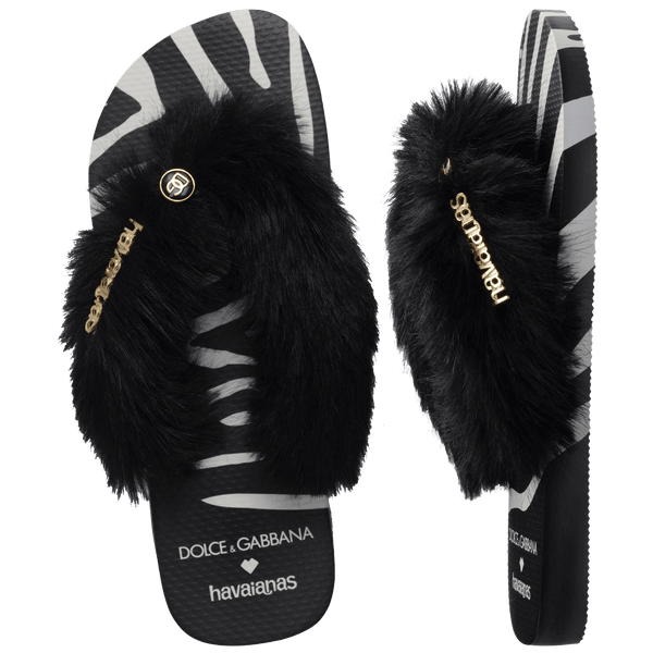 Havaianas Women's Dolce&Gabbana Animals Faux Fur Zebra Top Flip Flops Beige