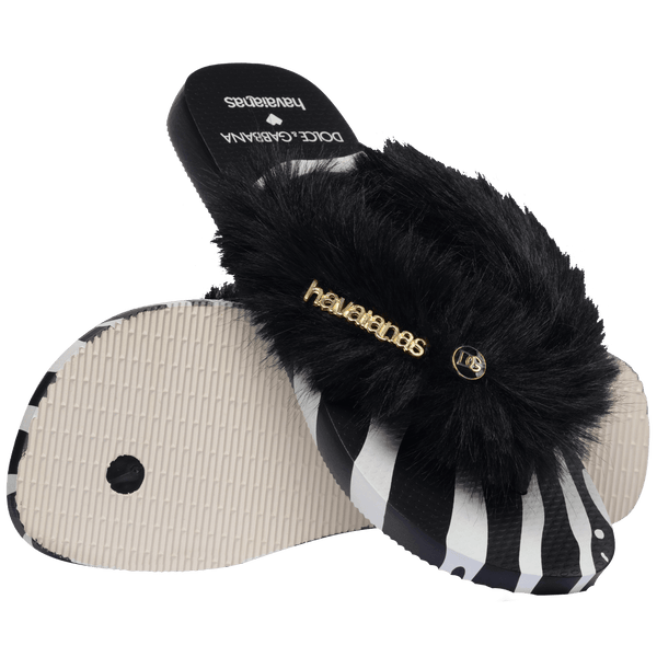 Havaianas Women's Dolce&Gabbana Animals Faux Fur Zebra Top Flip Flops Beige