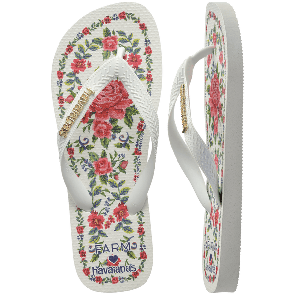 Havaianas Women's FARM Rio Flower Tapestry Top Flip Flops White
