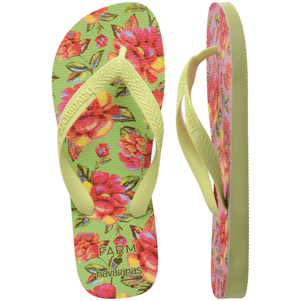 Havaianas Women's FARM Rio Neon Flowers Top Flip Flops MATCHA GREEN