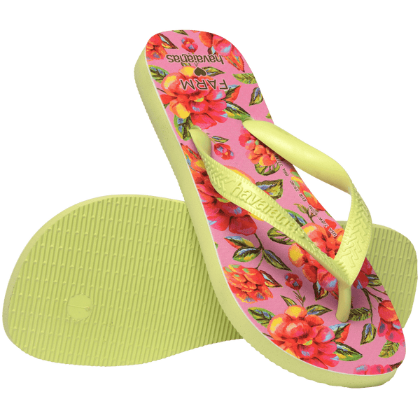 Havaianas Women's FARM Rio Neon Flowers Top Flip Flops MATCHA GREEN