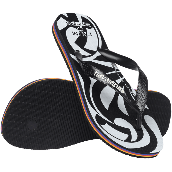 Havaianas Women's FARM Rio Tucanada Rainbow Top Flip Flops Black