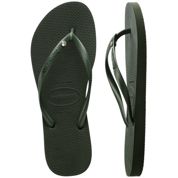 Havaianas Women's Slim Crystal Flip Flops Olive Green