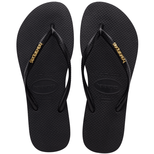 Havaianas Women's Slim Logo Metallic Flip Flops Black/Golden