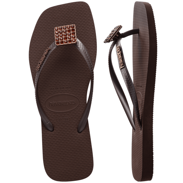 Havaianas Women's Slim Square Crystal Elegance Flip Flop Dark Brown