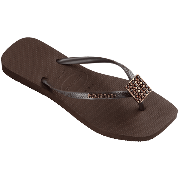 Havaianas Women's Slim Square Crystal Elegance Flip Flop Dark Brown