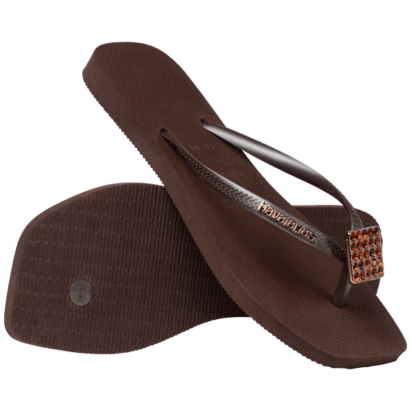 Havaianas Women's Slim Square Crystal Elegance Flip Flop Dark Brown