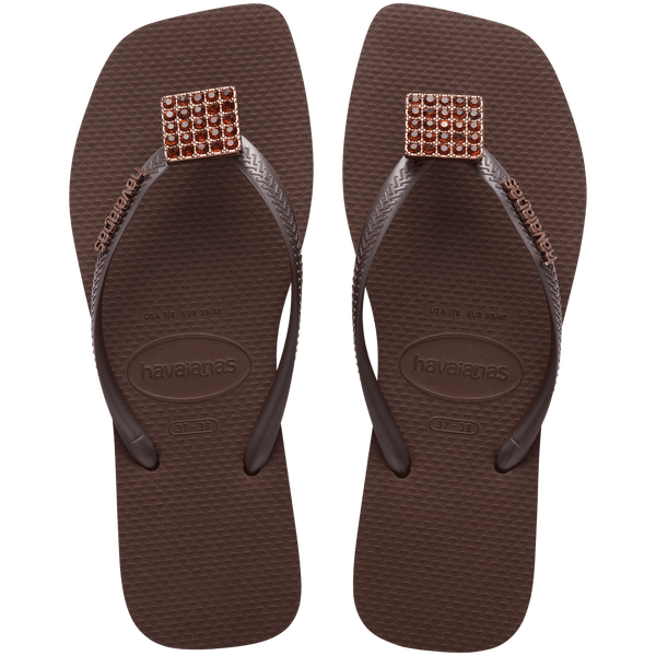 Havaianas Women's Slim Square Crystal Elegance Flip Flop Dark Brown