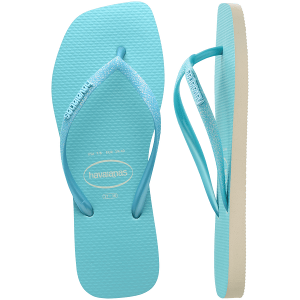 Havaianas Women's Slim Square Glitter Flip Flops Beige/Blue