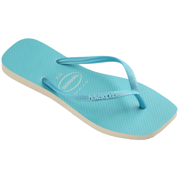 Havaianas Women's Slim Square Glitter Flip Flops Beige/Blue