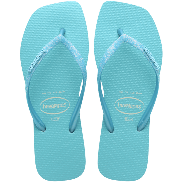 Havaianas Women's Slim Square Glitter Flip Flops Beige/Blue