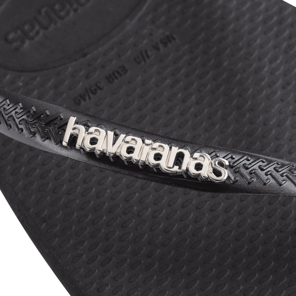Havaianas Women's Slim Square Logo Metallic Flip Flops Black/Silver