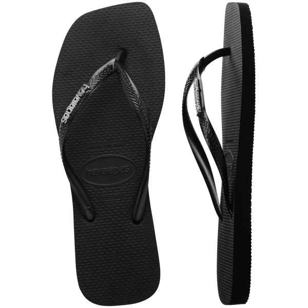 Havaianas Women's Slim Square Logo Metallic Flip Flops Black/Silver