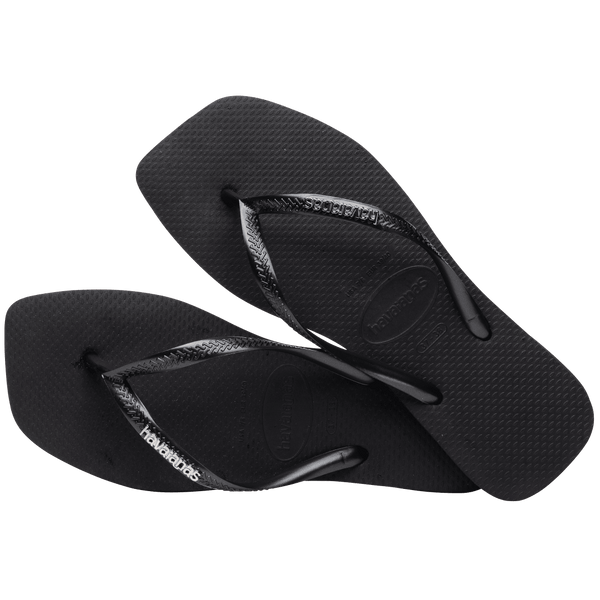 Havaianas Women's Slim Square Logo Metallic Flip Flops Black/Silver