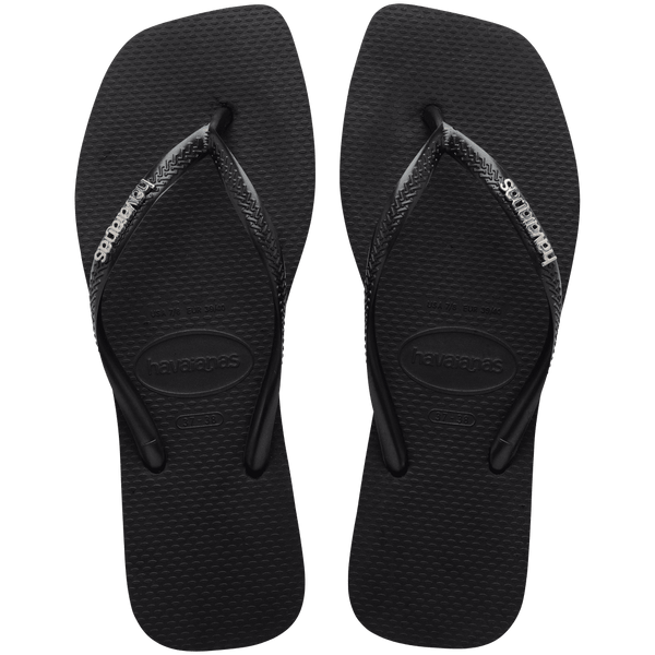 Havaianas Women's Slim Square Logo Metallic Flip Flops Black/Silver