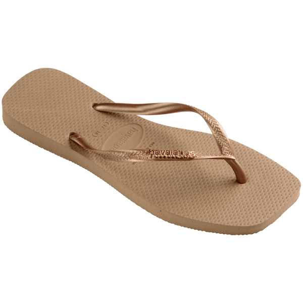 Havaianas Women's Slim Square Logo Metallic Flip Flops Rose Gold/Rose Gold