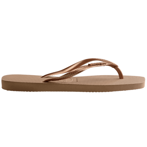 Havaianas Women's Slim Square Logo Metallic Flip Flops Rose Gold/Rose Gold